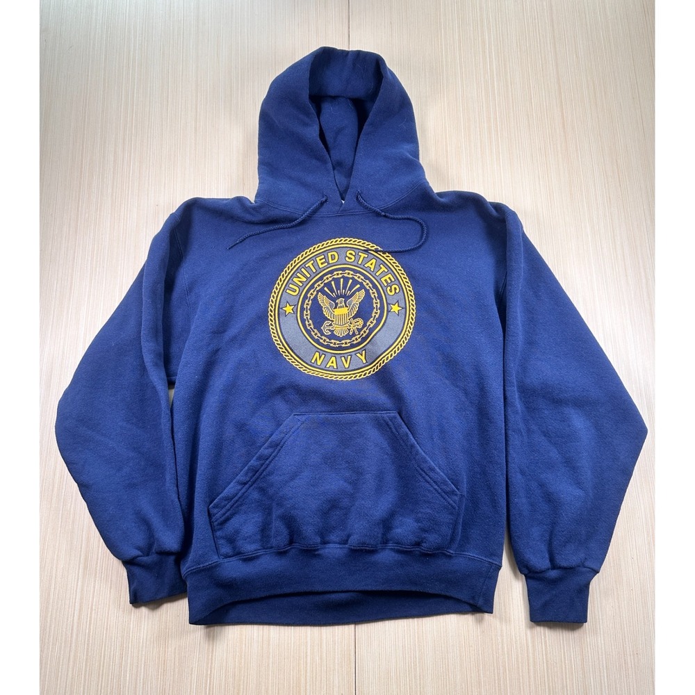 Vintage Soffe Hoodie Mens Medium Blue United States Navy Fleece Lined Graphic
